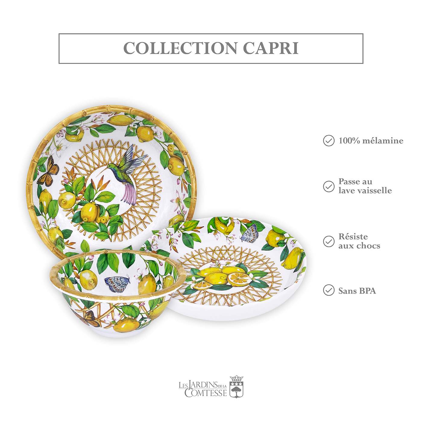 Assiette creuse en mélamine citron - Ø 20 cm