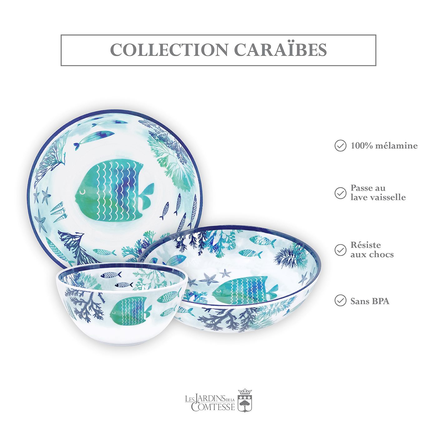 Assiette creuse en mélamine mer - Ø 19 cm