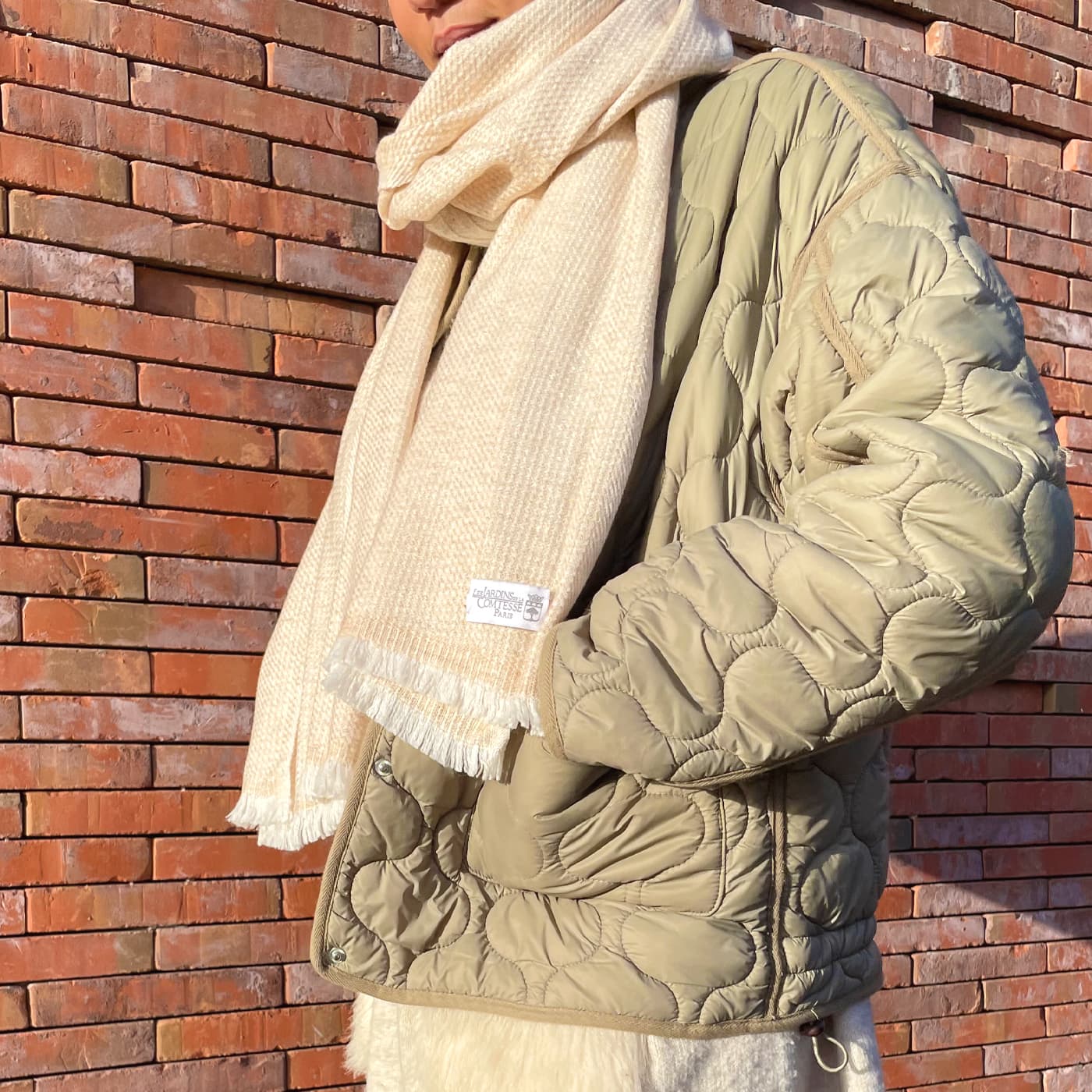 Echarpe cachemire et laine Homme & Femme 40 x 190 cm - Bicolore Camel / Blanc