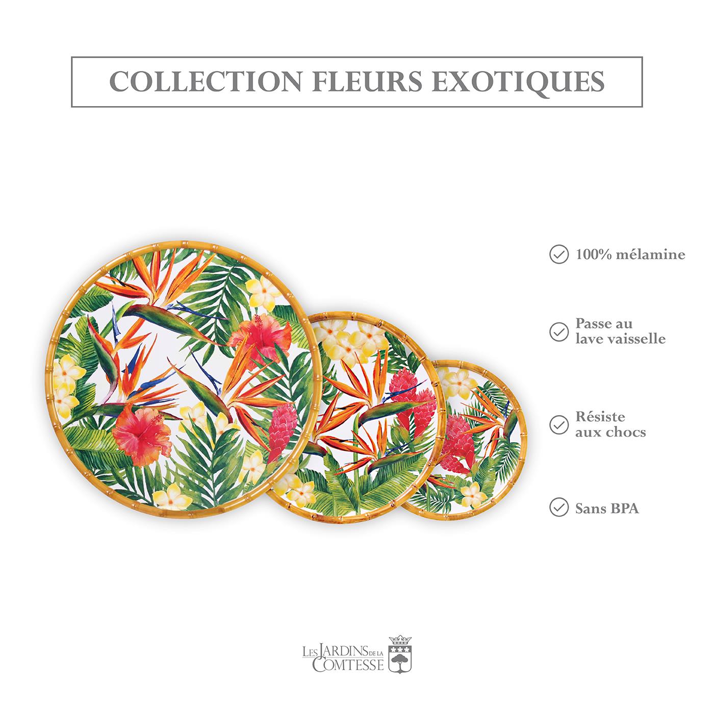 Petite assiette plate à dessert en mélamine fleurs - 23 cm