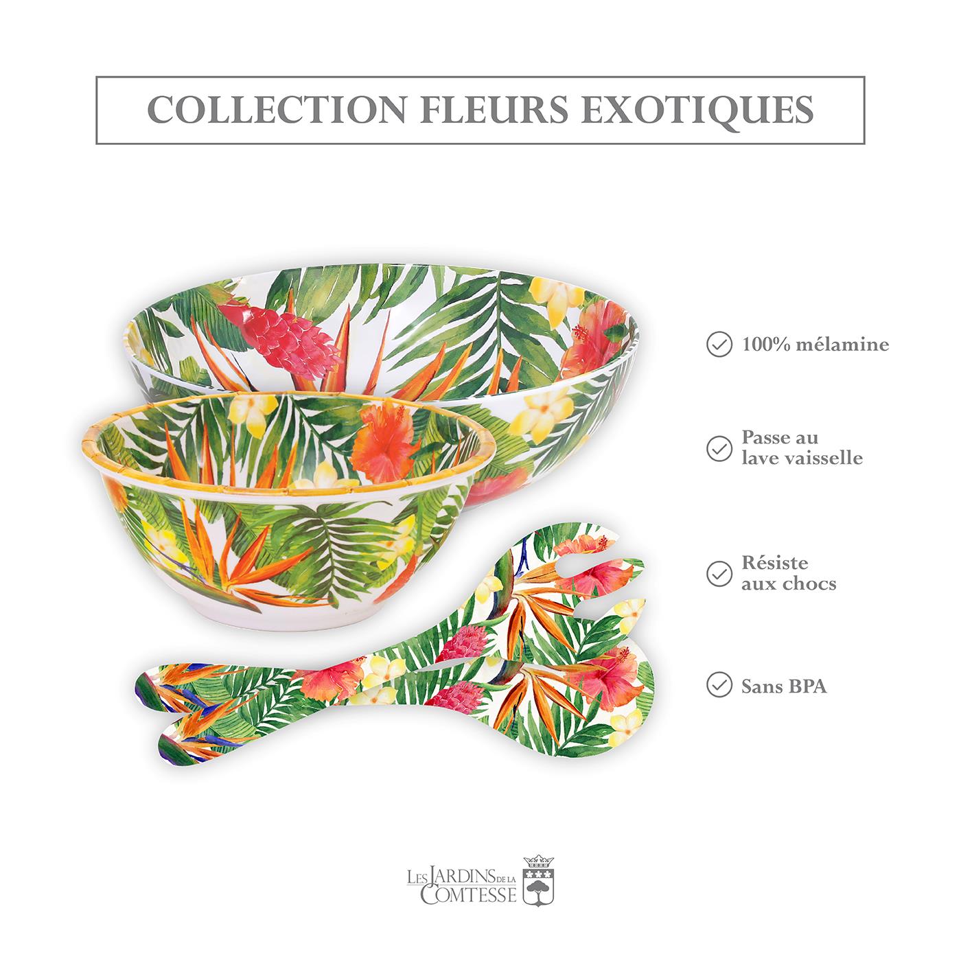 Grand saladier profond mélamine fleurs - 25 cm