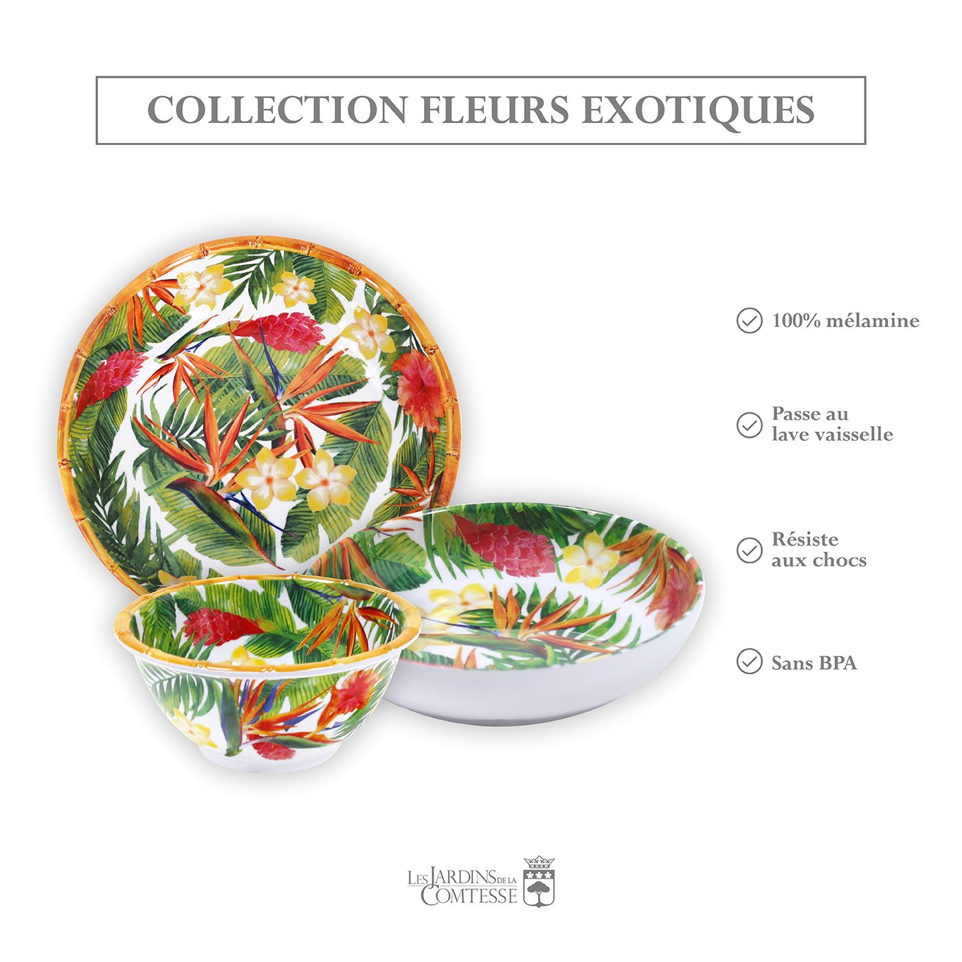 Assiette creuse en mélamine fleurs - 20 cm