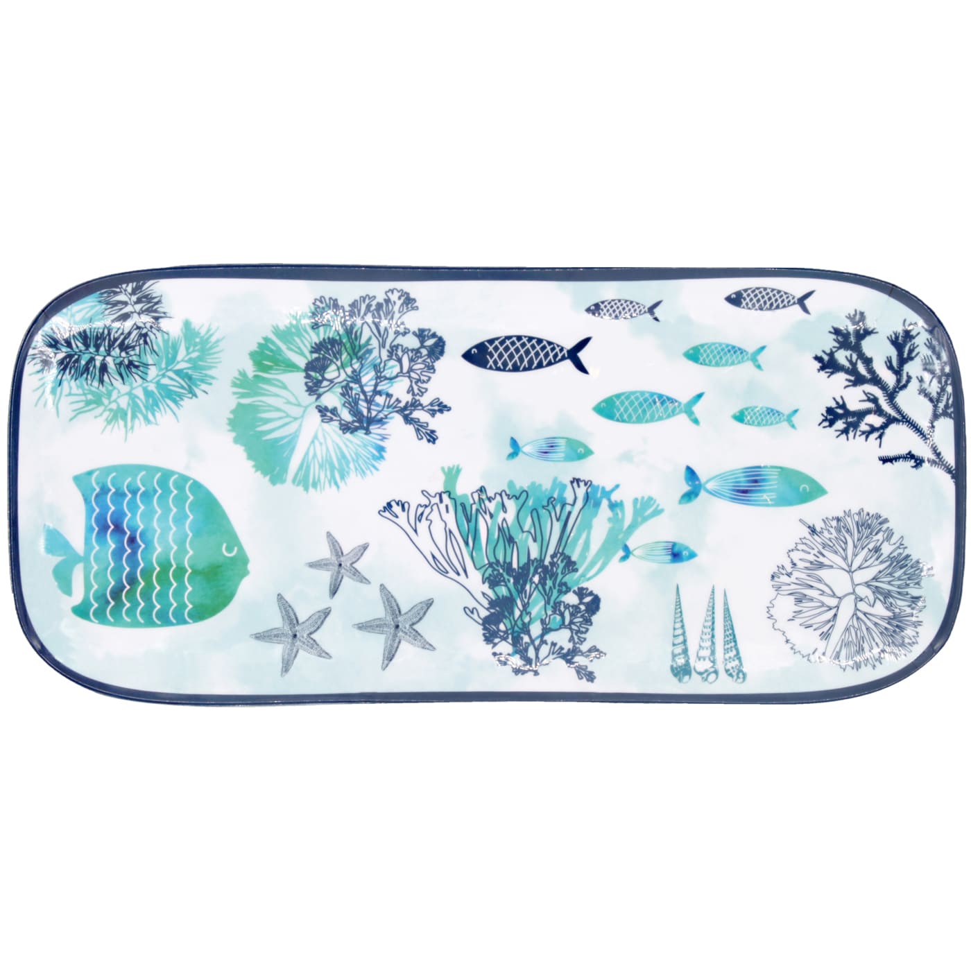 Plat à cake long rectangulaire en mélamine mer - 37,5 cm