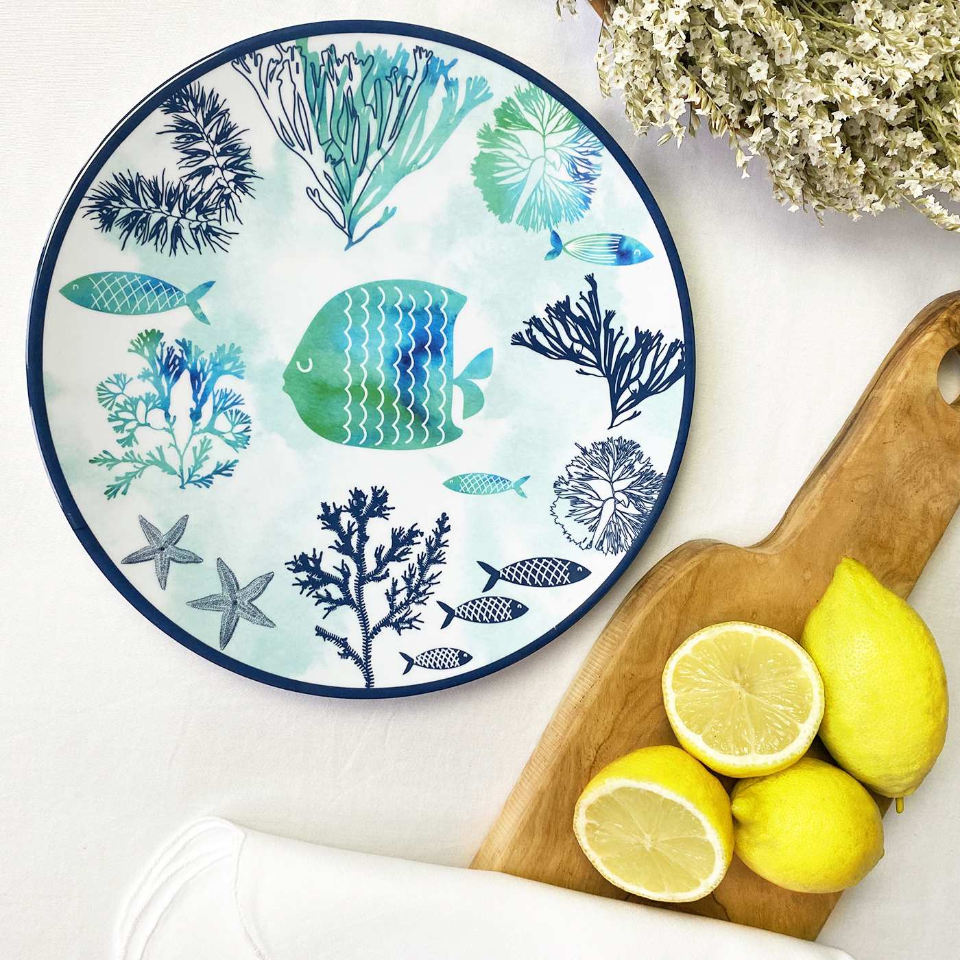 Grande assiette plate en mélamine mer - Ø 26,5 cm