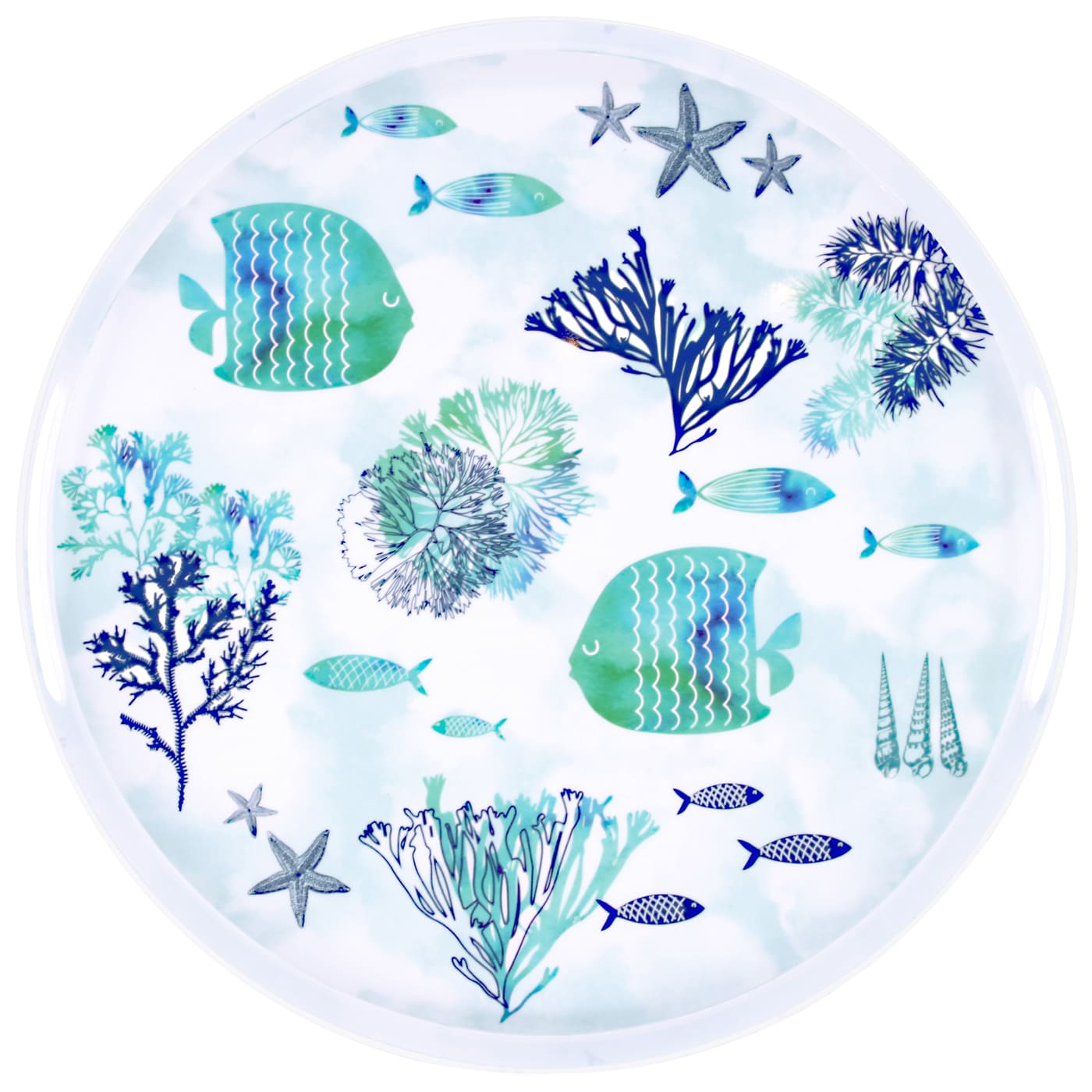 Plateau rond en mélamine avec poignées mer - Ø 36 cm