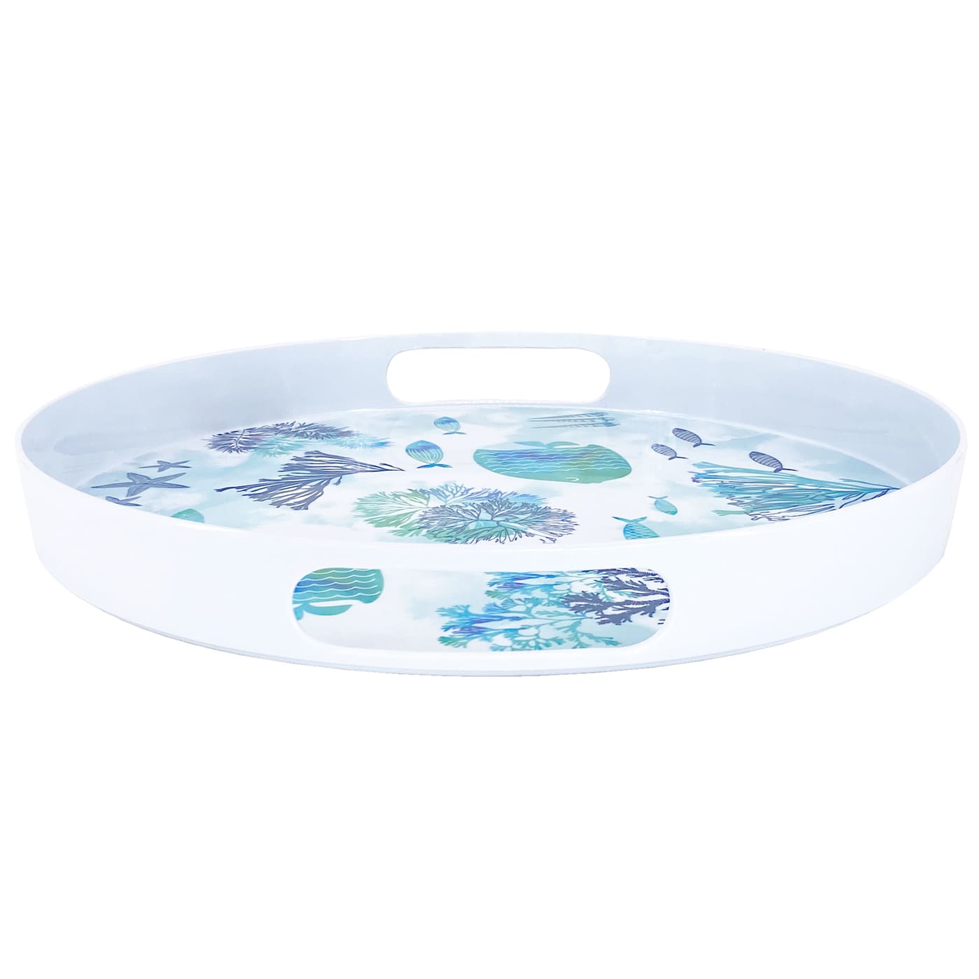 Plateau rond en mélamine avec poignées mer - Ø 36 cm