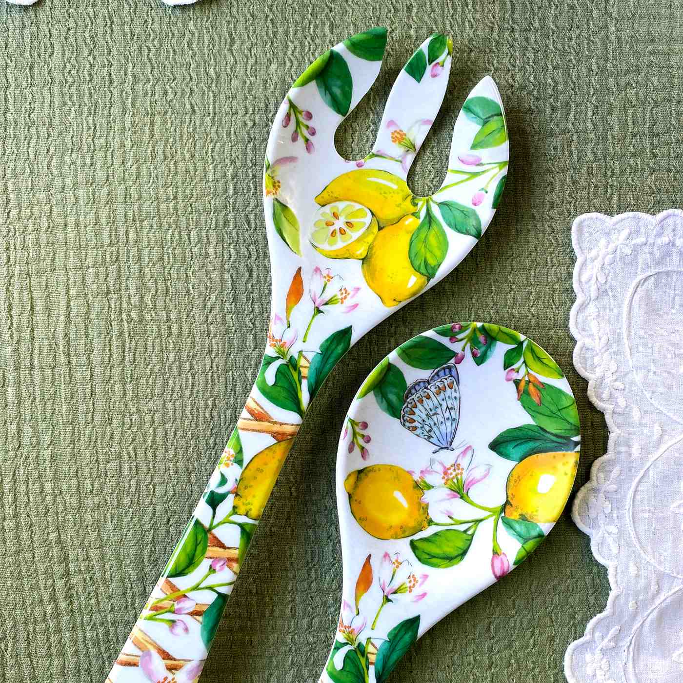 Couverts à salade en mélamine citron - 33 cm