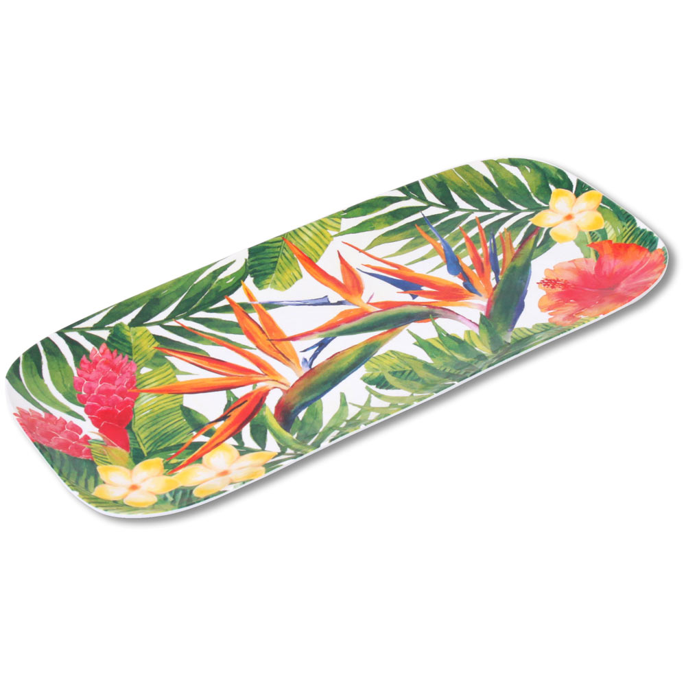 Plat à cake long rectangulaire en mélamine fleurs - 37,5 cm