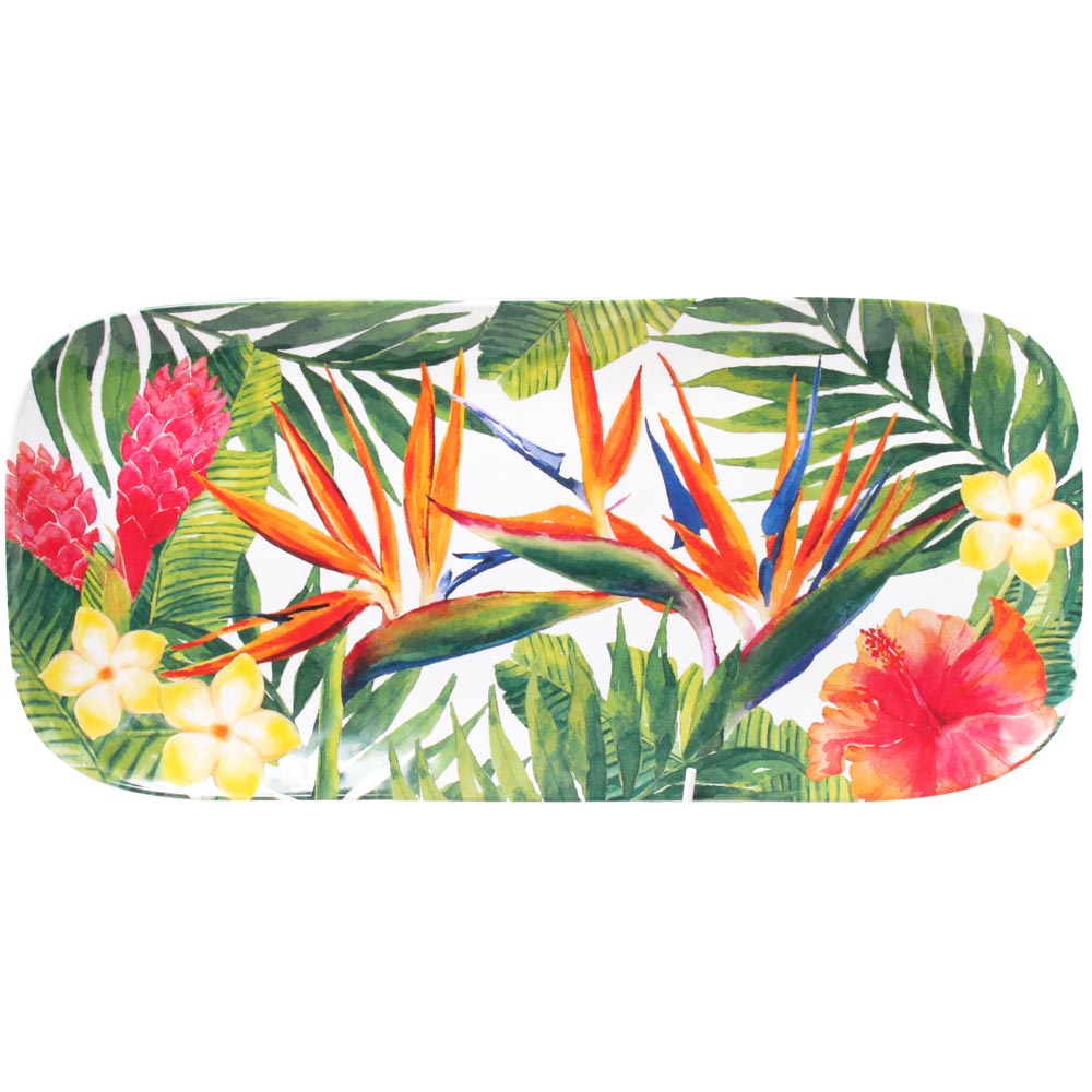 Plat à cake long rectangulaire en mélamine fleurs - 37,5 cm