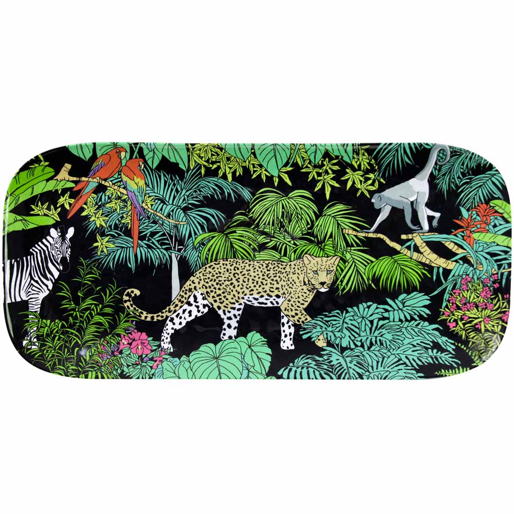 Plat à Cakes Rectangulaire MelARTmine Singes De Bali - Service Quasi-Incassable 37,5 Cm - Rouge Corail Vert