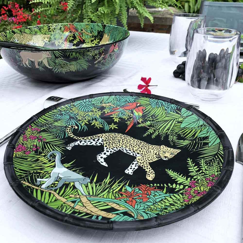 Grande assiette plate en mélamine noire - 28 cm