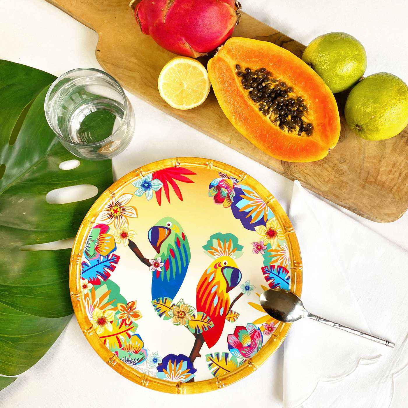Petite assiette plate à dessert en mélamine perroquets - Ø 23 cm