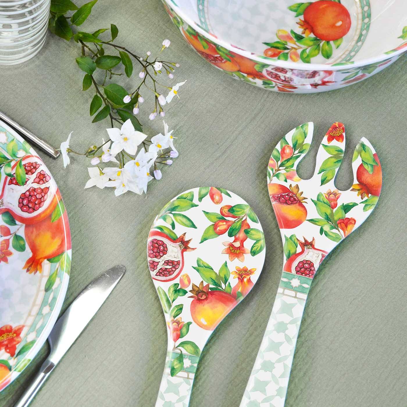 Couverts à salade en mélamine grenade - 33 cm
