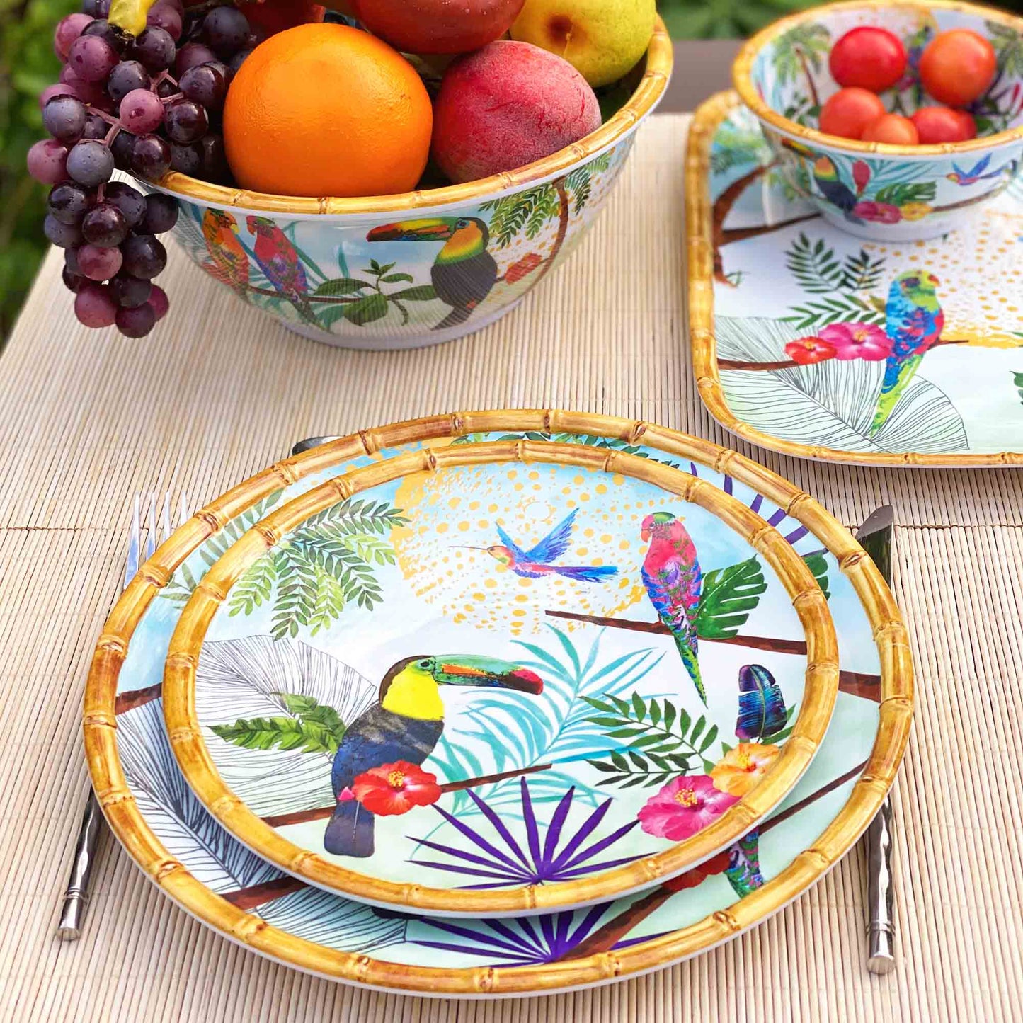 Grande assiette plate en mélamine toucans - Ø 28 cm