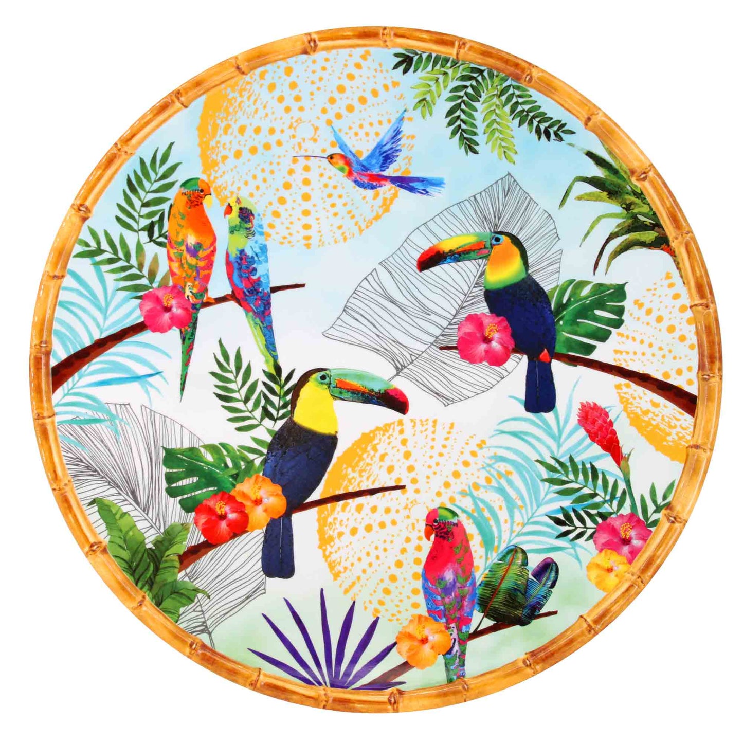 Plat de service rond en mélamine toucans - Ø 35,5 cm