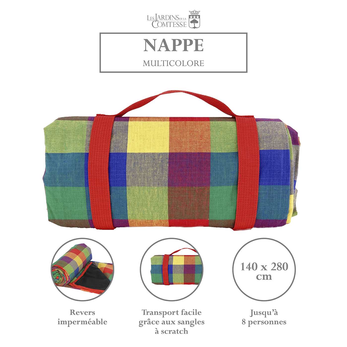 Nappe pique-nique carreaux multicolore XL