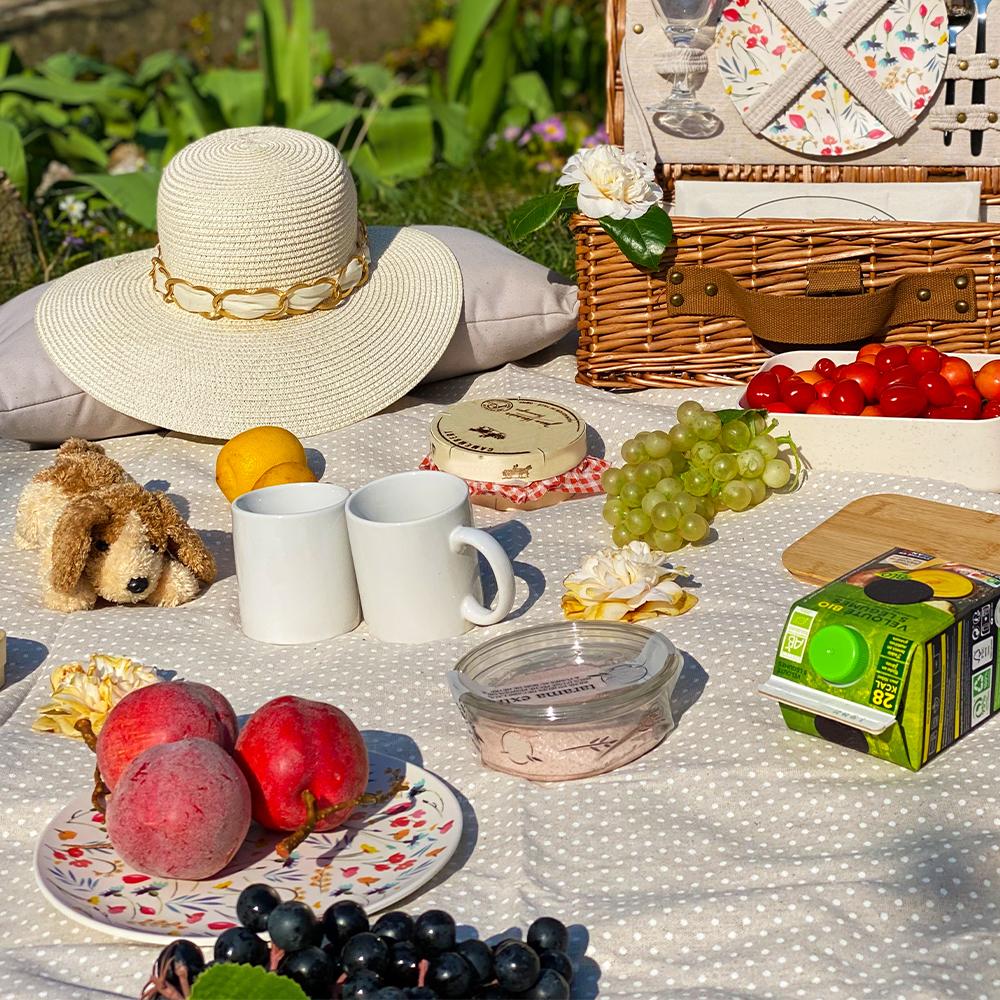 Nappe picnic imperméable beige à pois blancs XL