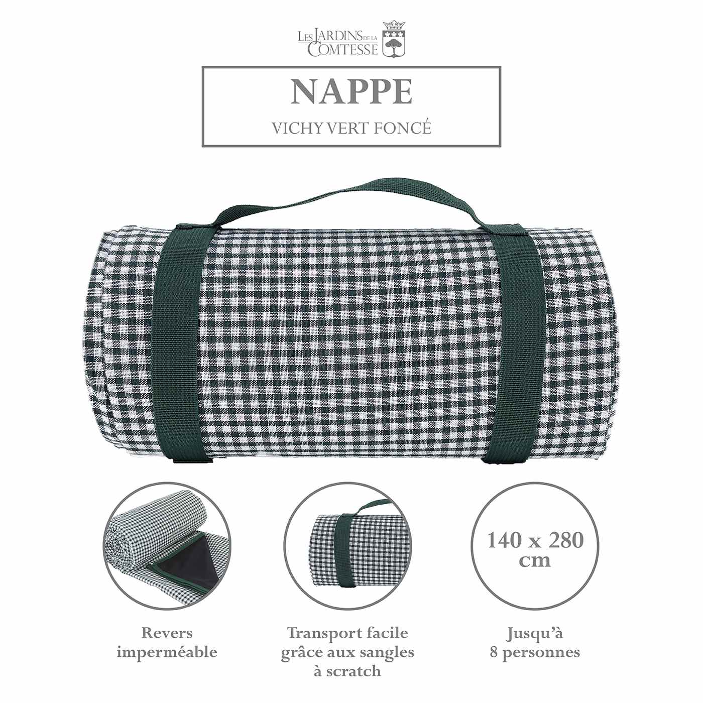 Nappe pique-nique vichy vert foncé XL