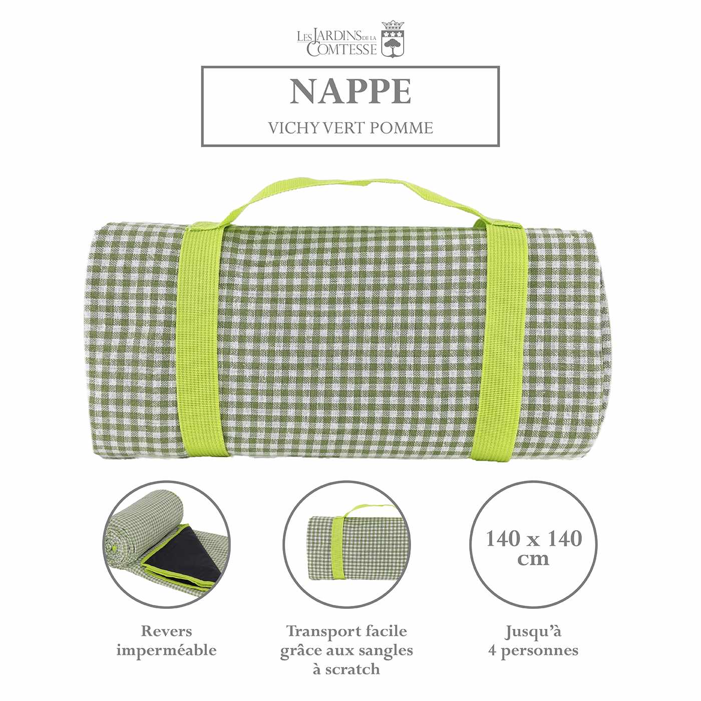 Nappe pique-nique vichy vert pomme