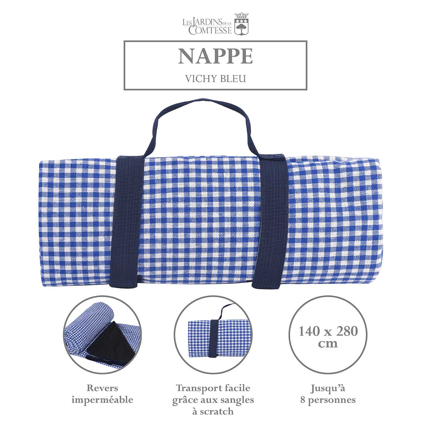 Nappe pique-nique vichy bleu XL
