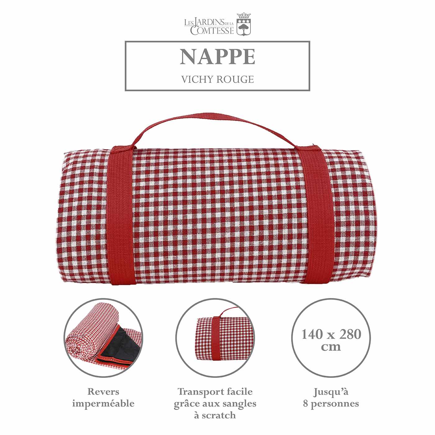 Nappe pique-nique vichy rouge XL
