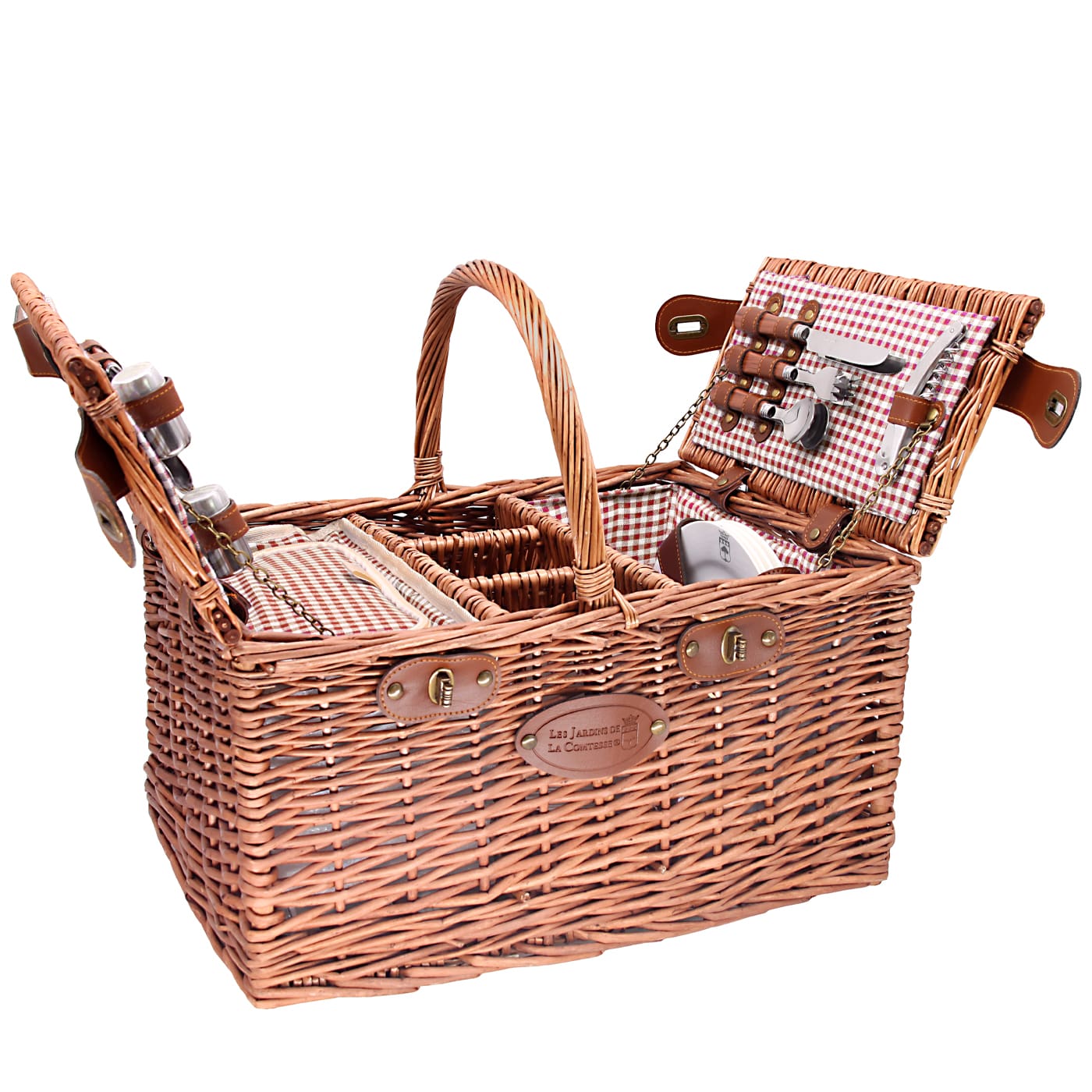 Panier pique-nique en osier - Vichy rouge - 4 personnes