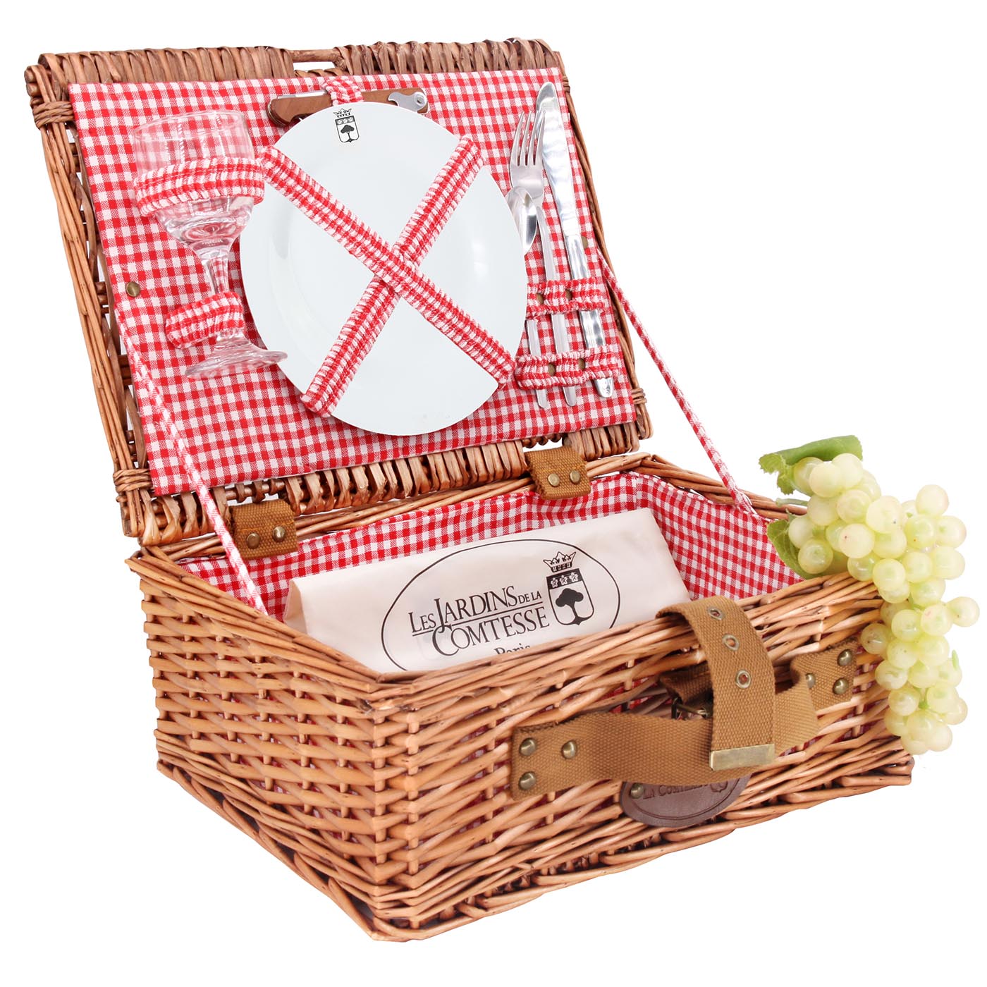Panier pique-nique en osier tissu vichy rouge - 1 personne