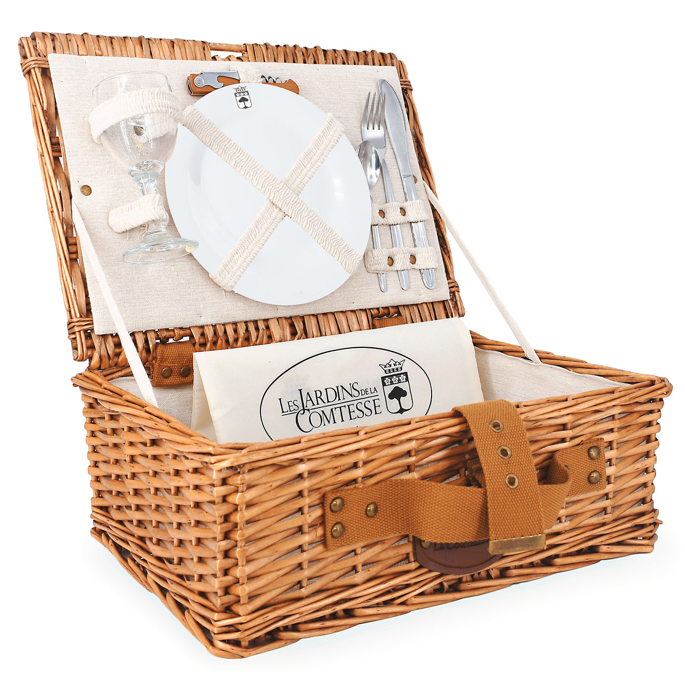 Panier pique-nique en osier tissu lin - 1 personne