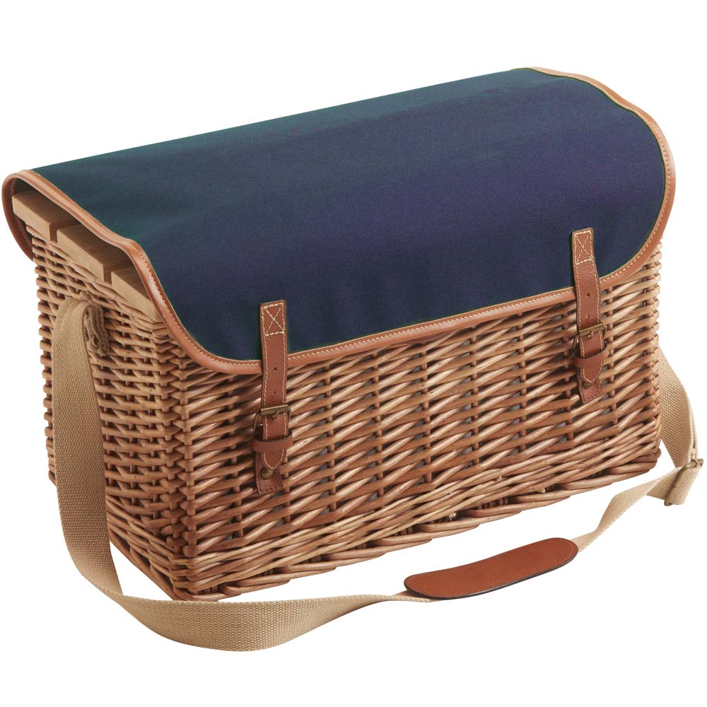 Panier pique-nique en cuir tissu bleu - 4 personnes