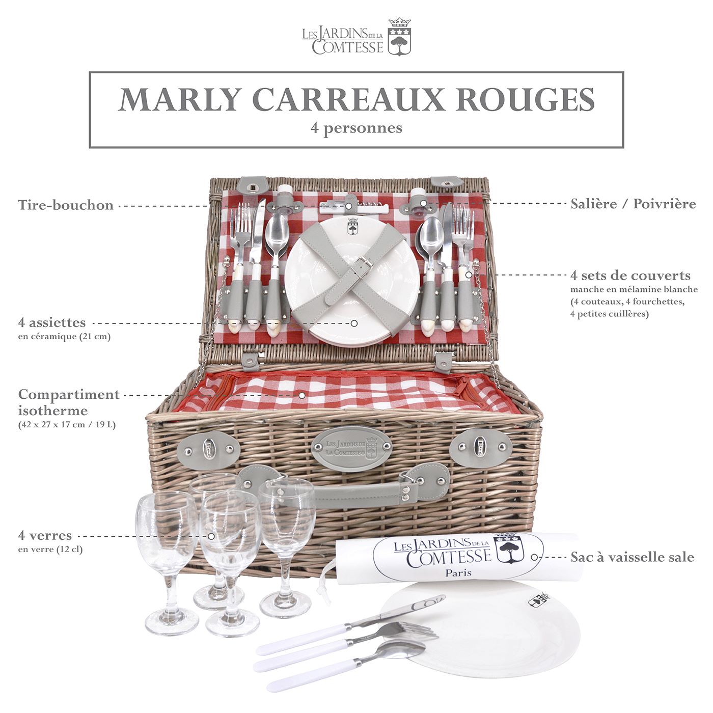 Panier picnic Marly rouge - 4 personnes