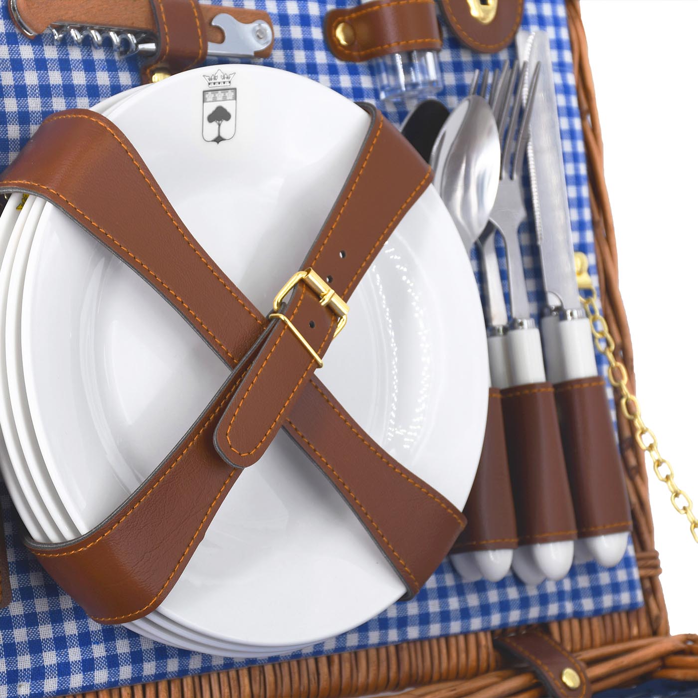 Panier pique-nique en osier Marly bleu - 4 personnes