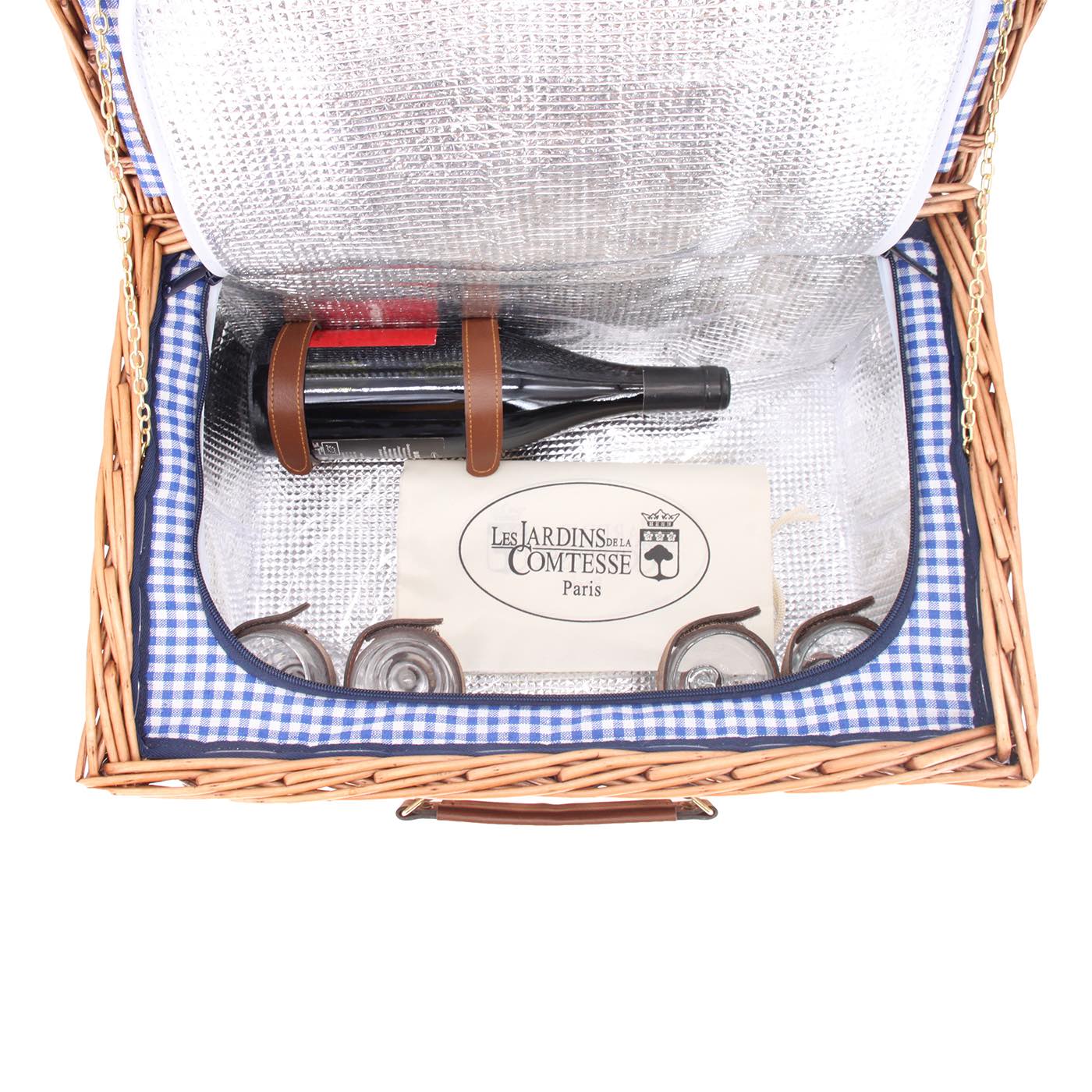 Panier pique-nique en osier Marly bleu - 4 personnes