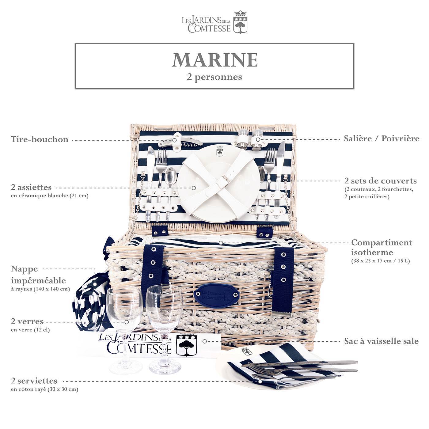 Panier pique-nique Marine - 2 personnes