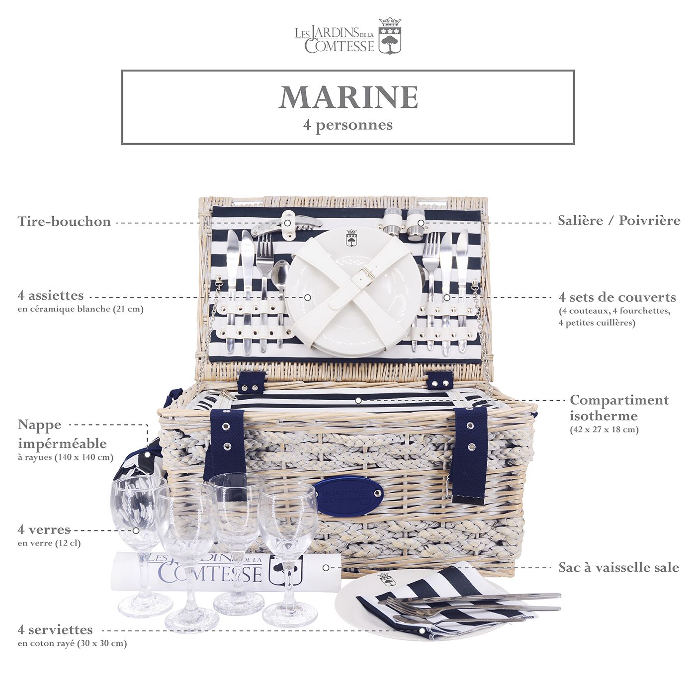 Panier pique-nique Marine - 4 personnes
