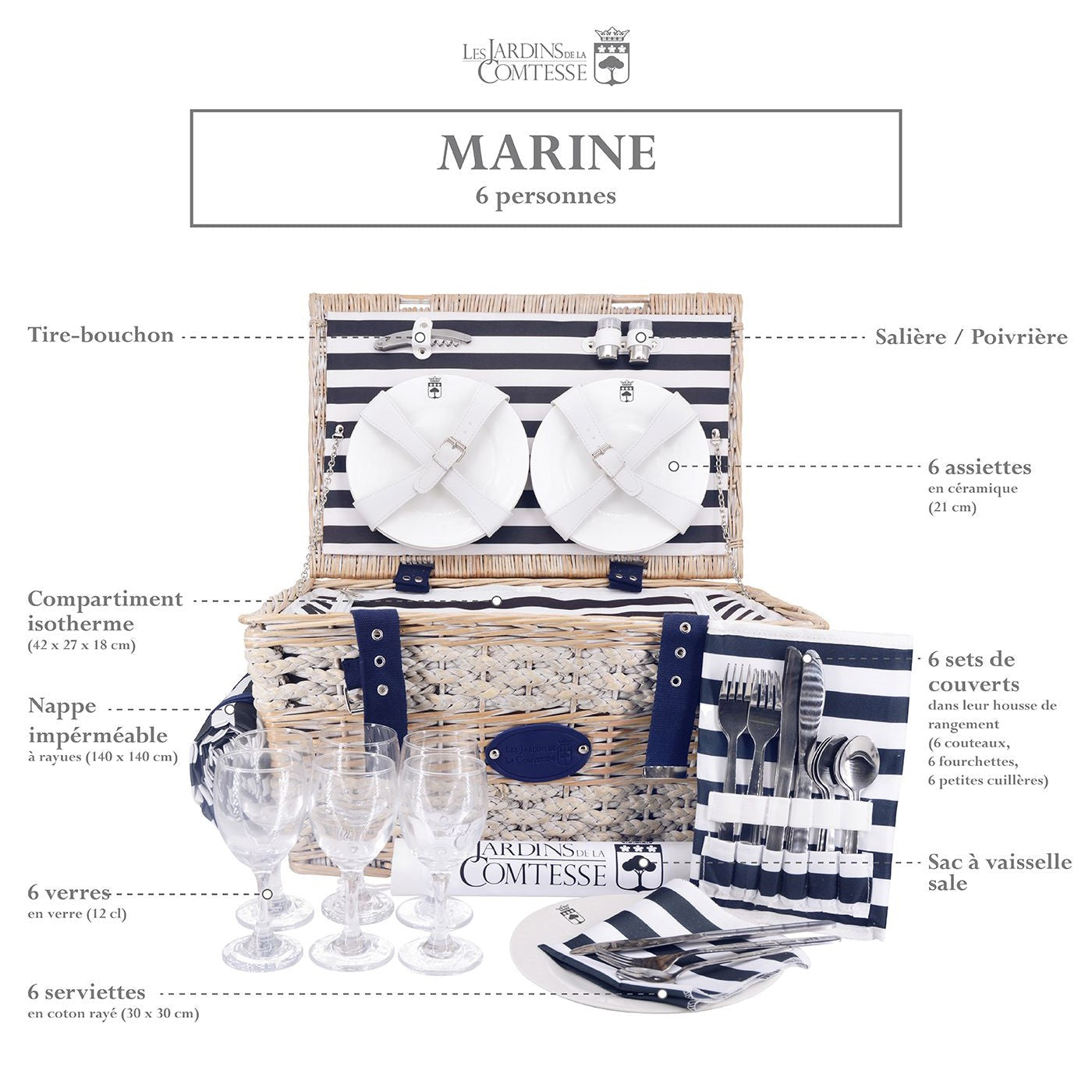 Panier pique-nique Marine - 6 personnes