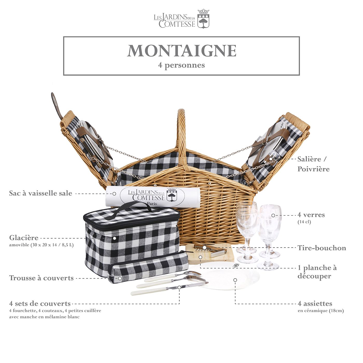 Panier pique-nique en osier Montaigne - 4 personnes
