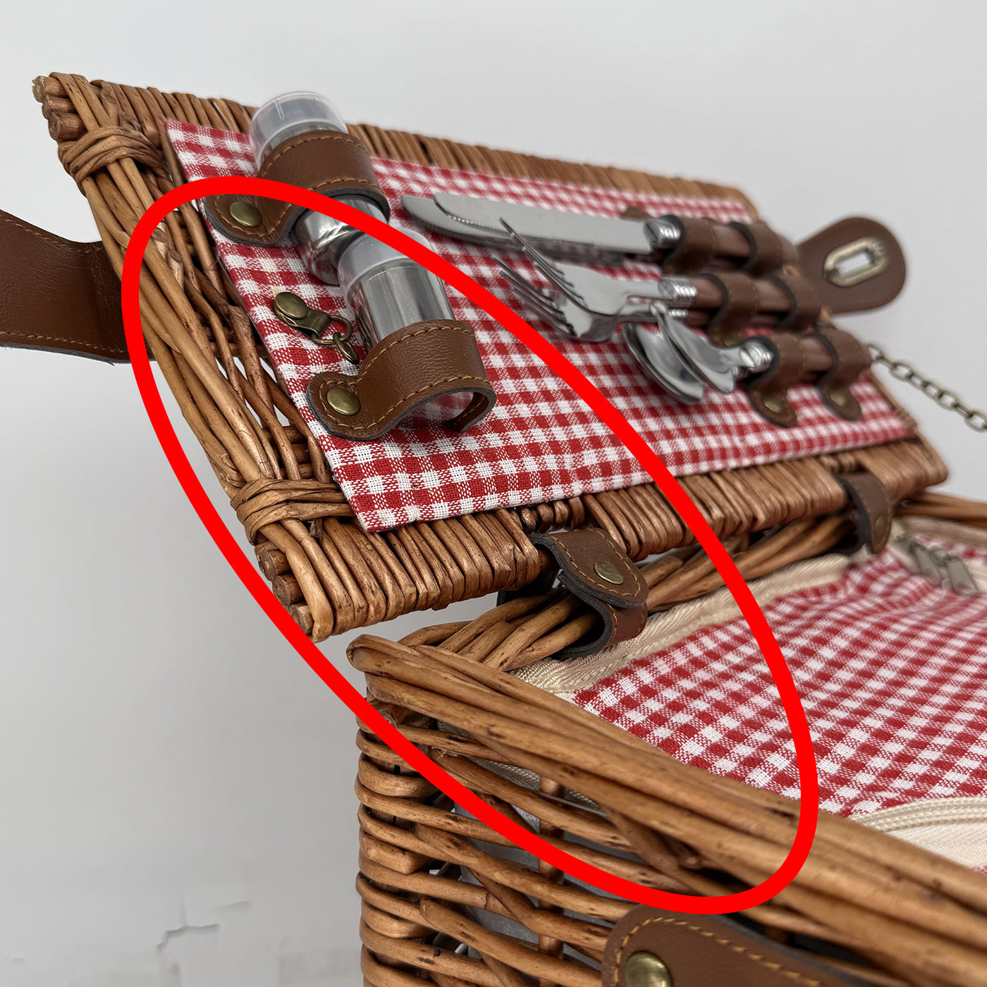 Panier pique-nique en osier - Vichy rouge - 4 personnes - CBA-08/10