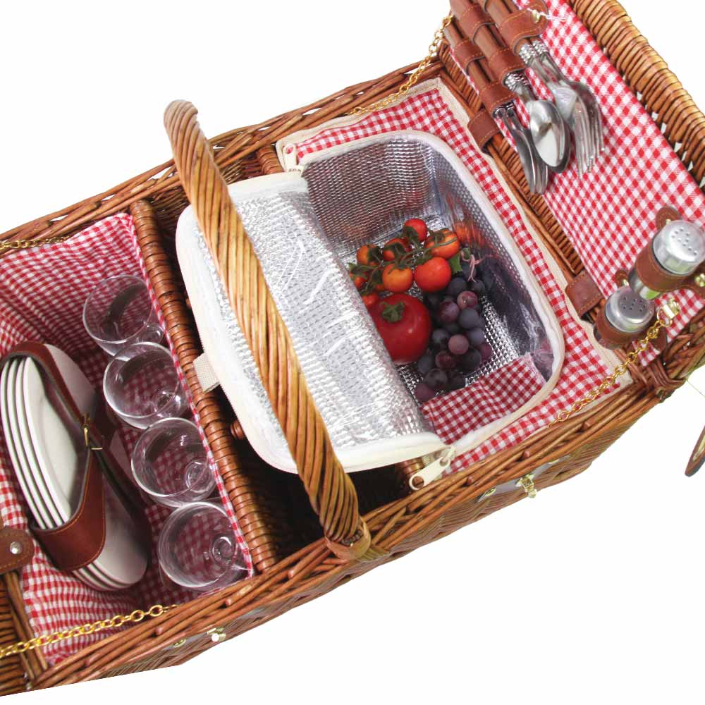 Panier pique-nique en osier - Vichy rouge - 4 personnes