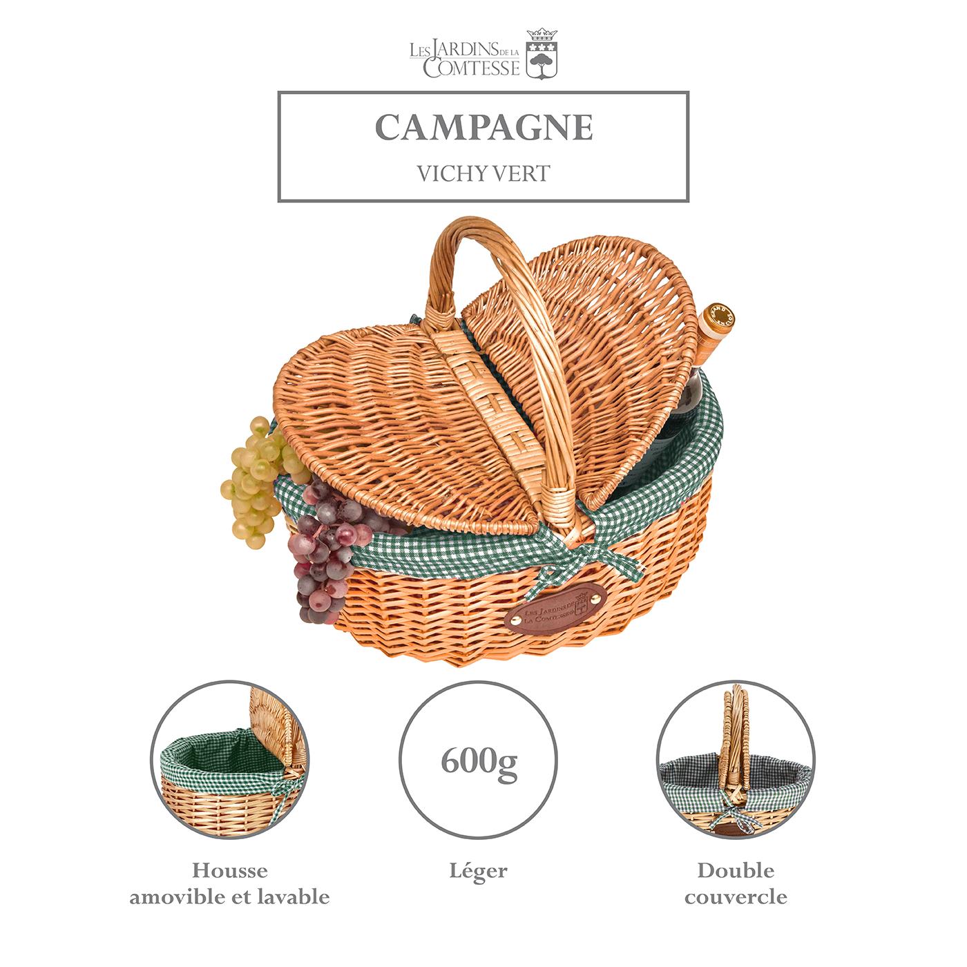 Panier en osier tissu vichy vert