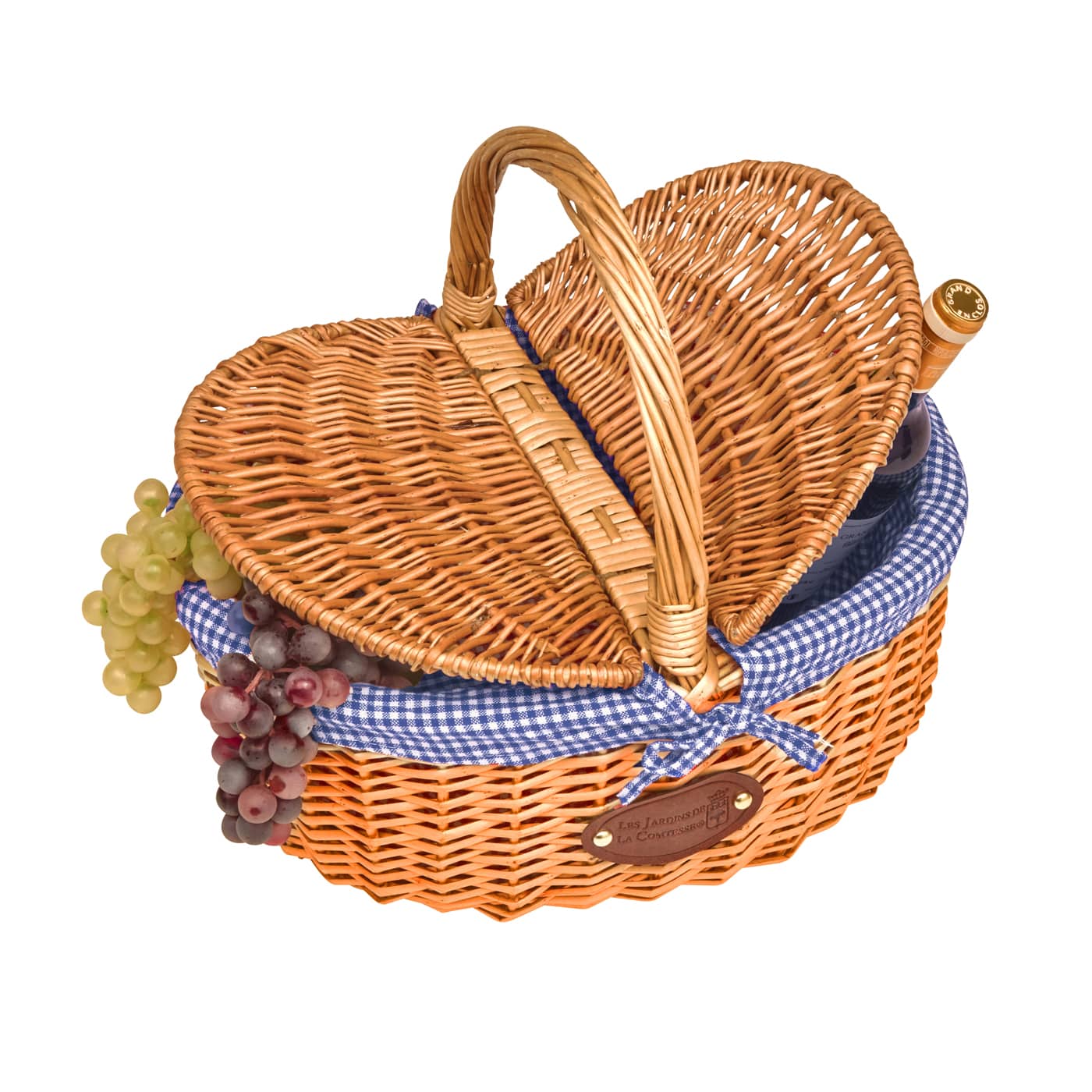 Panier en osier tissu vichy bleu