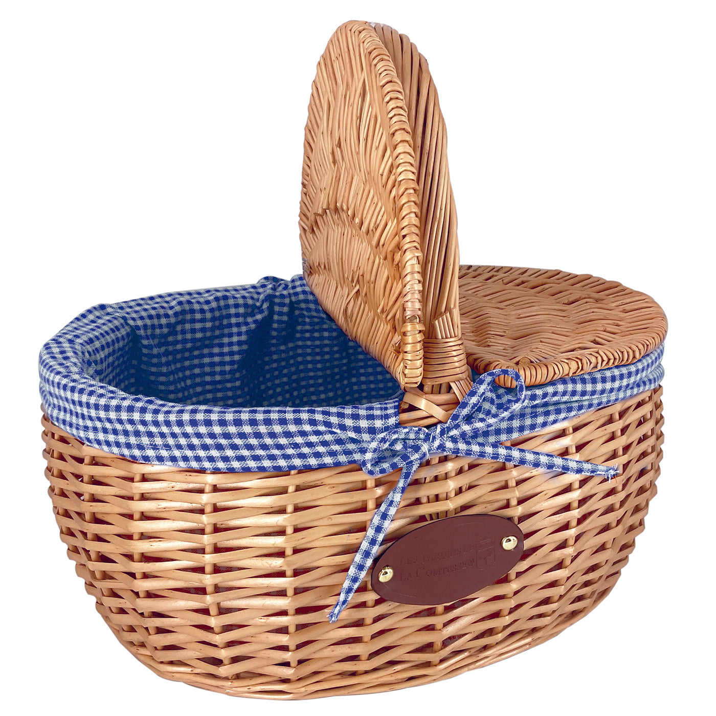 Panier en osier tissu vichy bleu