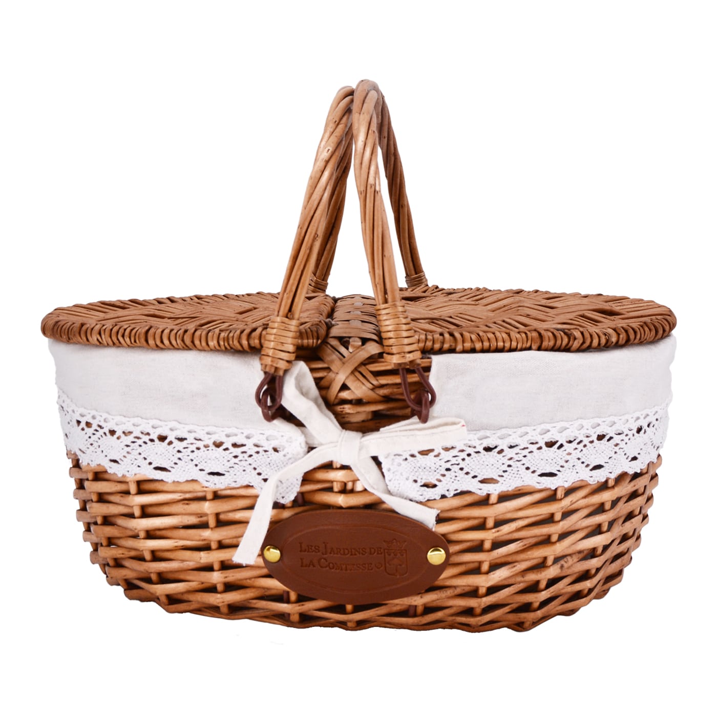 Panier en osier tissu dentelle lin