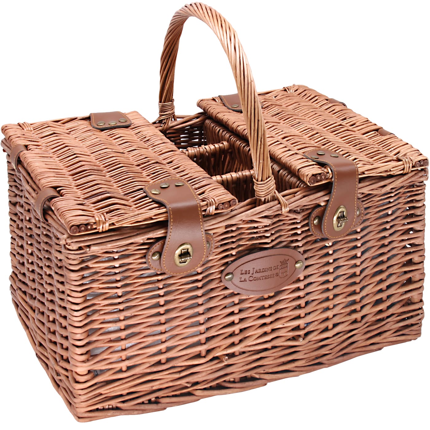 Panier pique-nique en osier - Vichy vert - 4 personnes