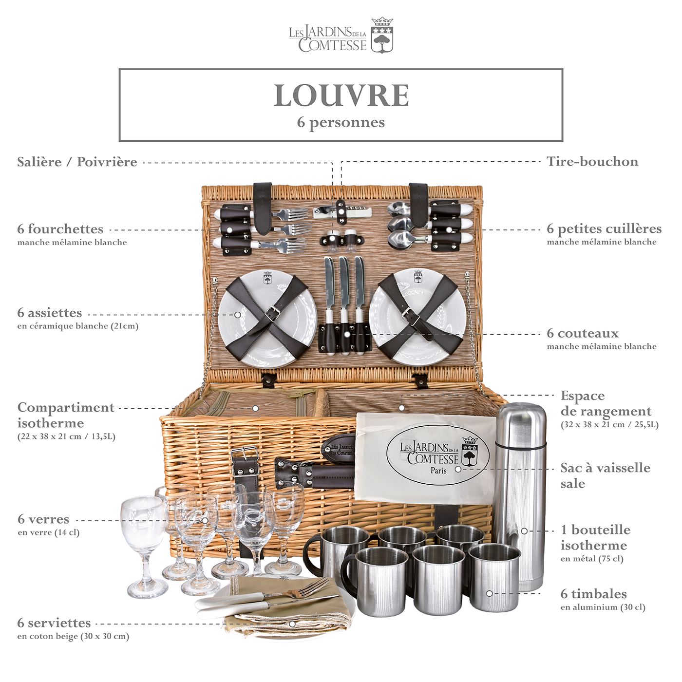 Panier pique-nique en osier Louvre - 6 personnes