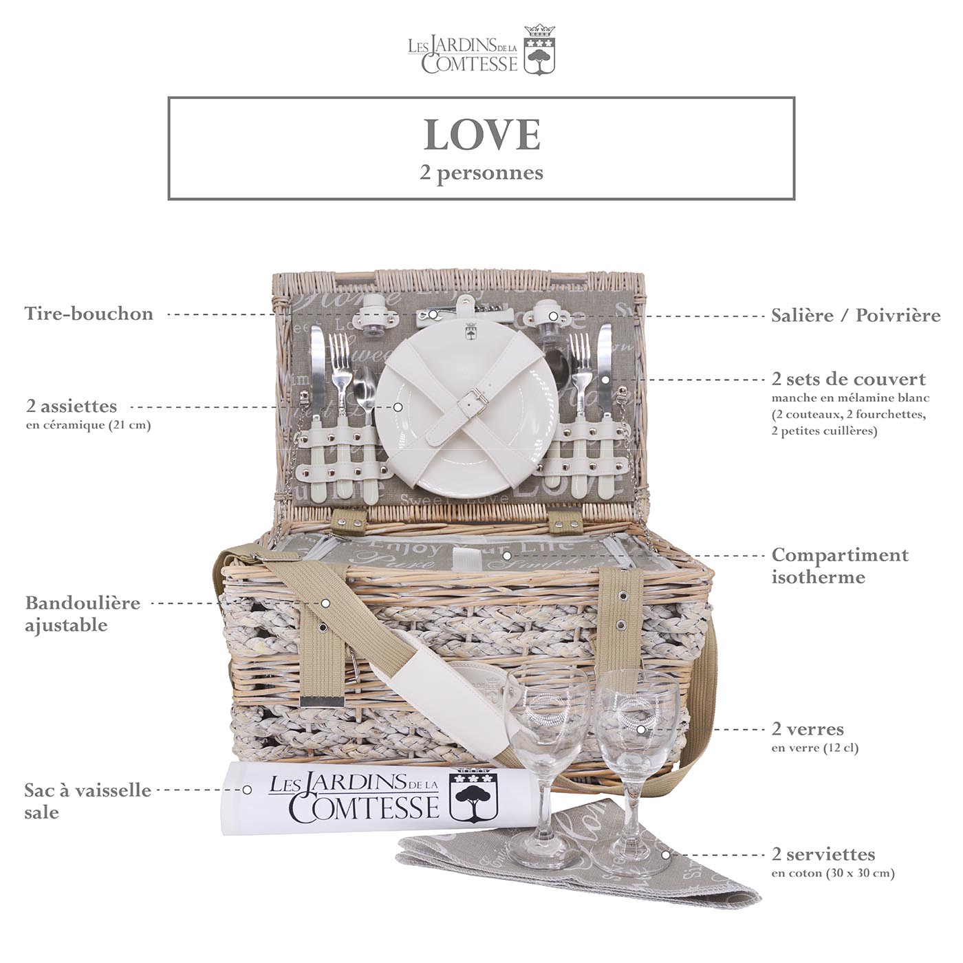 Panier pique-nique Love - 2 personnes