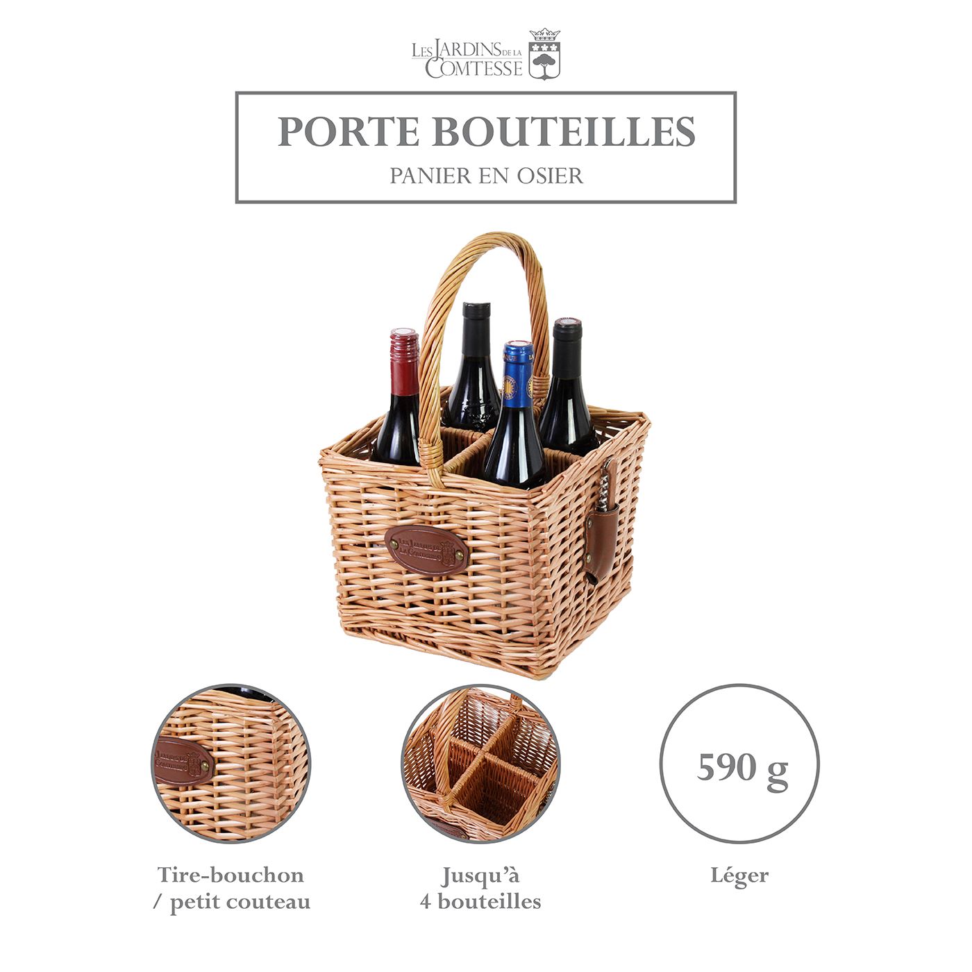 Panier porte-bouteille en osier - 4 casiers