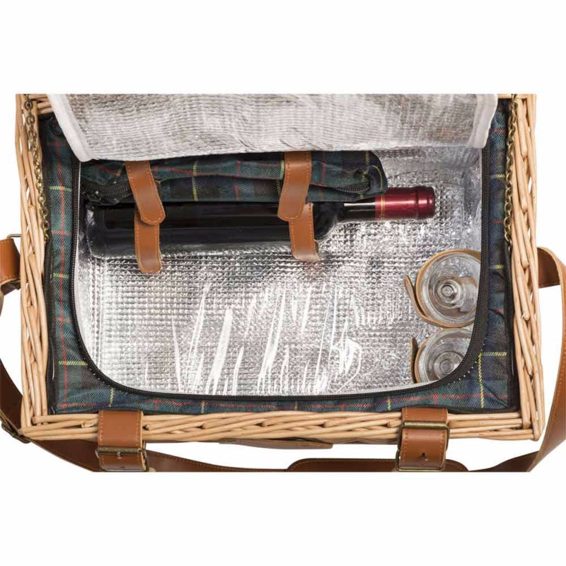 Panier pique-nique cuir et tissu écossais - 2 personnes