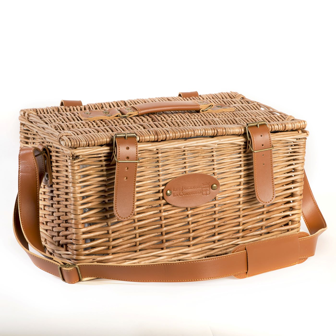 Panier pique-nique cuir et tissu écossais - 2 personnes