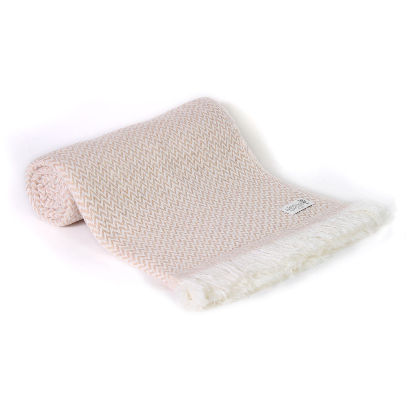 Plaid cachemire et laine Camel - Petits chevrons - 130 x 230 cm