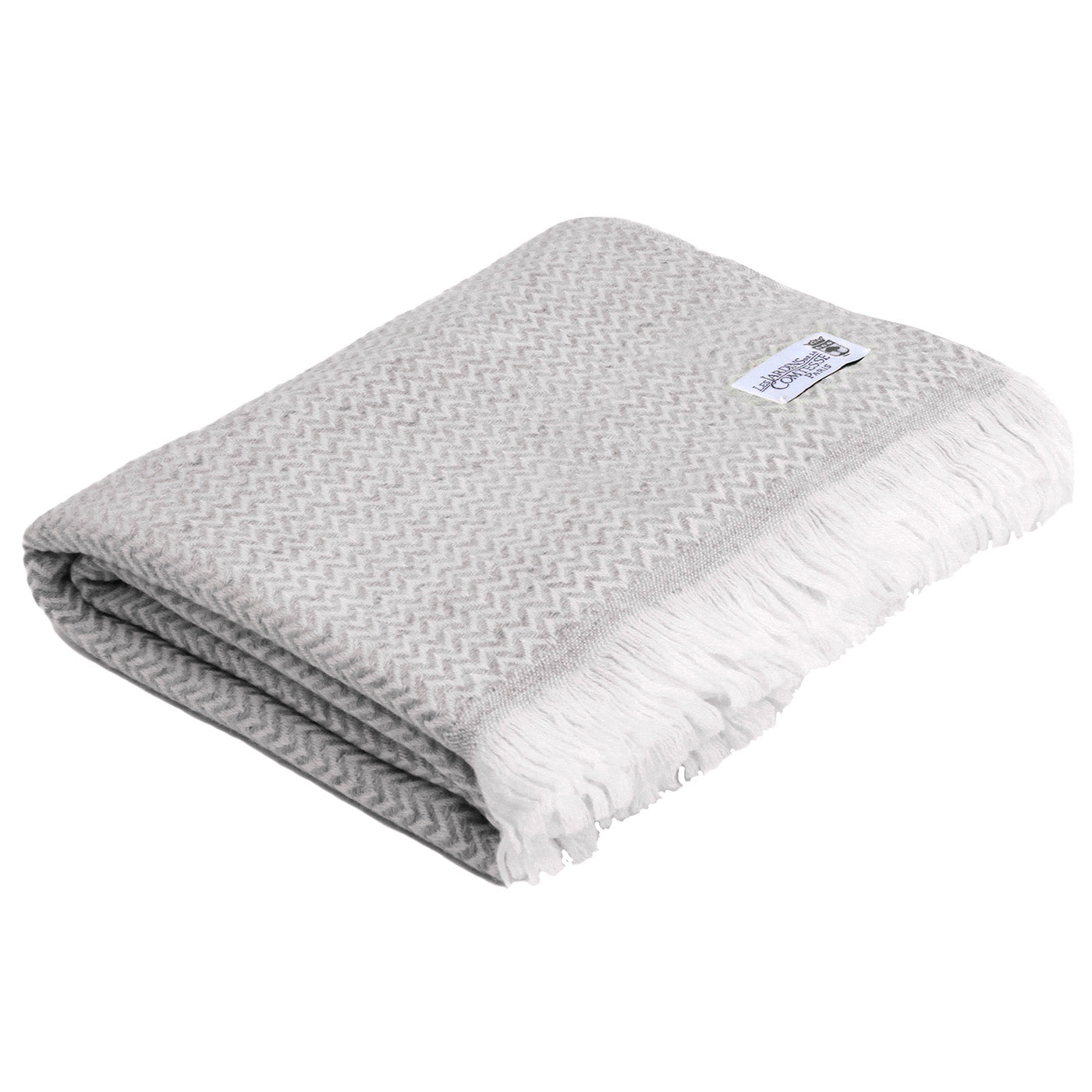Plaid cachemire et laine Gris Argenté - Petits chevrons - 130 x 230 cm